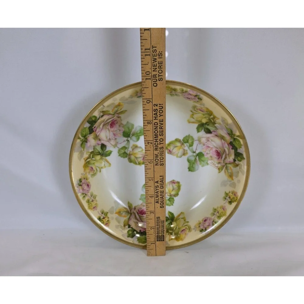 Antique Royal Rudolstadt Prussia B Crown Hand Painted Pink Yellow Rose Bowl 9.25